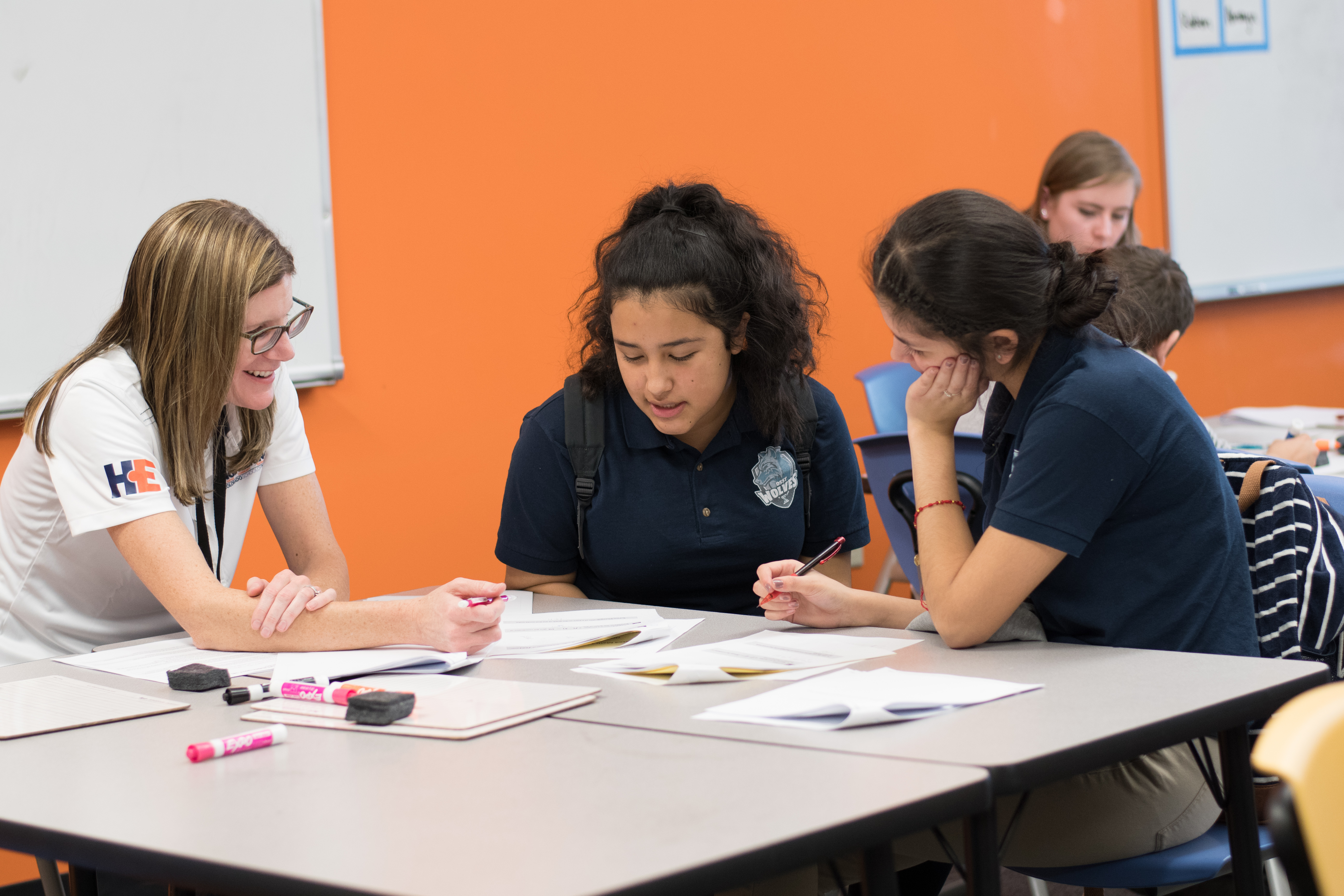 Mines professor Kate Smits works with students at College View Middle School